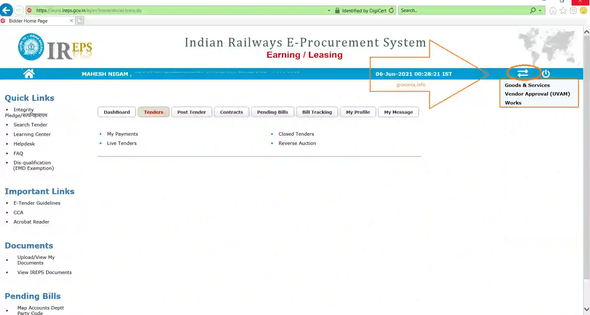 change work area in ireps portal of How to change work area in ireps? Here is the steps with screenshot...